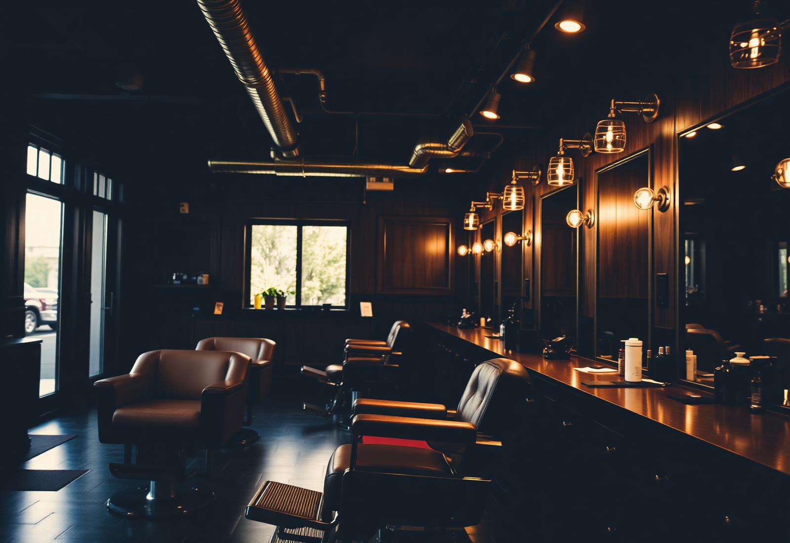 Interior of a hair salon with warm brass lighting